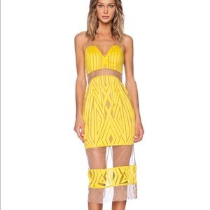 Shona Joy yellow sheer midi dress